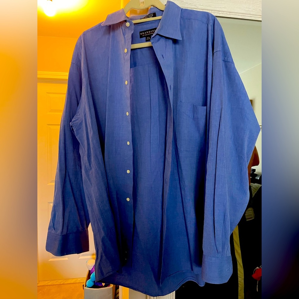 Brandini blue long sleeve button down shirt 17.5 34/35 XL